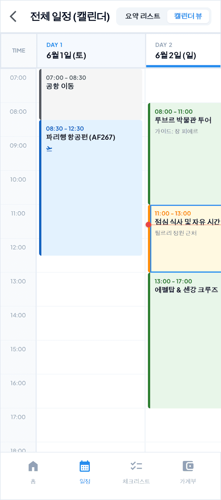 Tripop calendar view of full trip